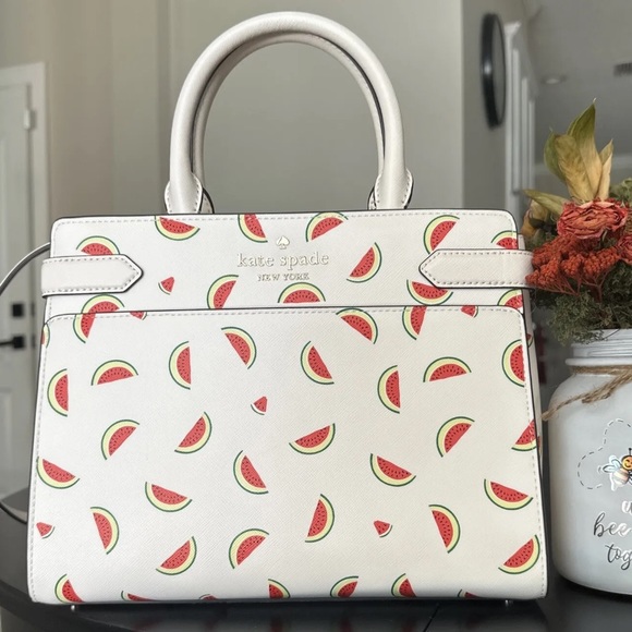 Kate Spade Staci Medium Top Zip Satchel Crossbody Watermelon Cream Multi - Picture 3 of 10